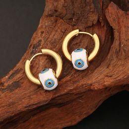 Classic Enamelled Evil Eye Beads Charm Earring 18K Gold Plated Stainless Steel Earrings
