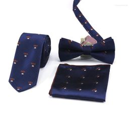 Bow Ties Matagorda Men's Tie Bowtie Hanky Sets 6cm Narrow Necktie Stripes Pocket Towel Handkerchief Suit Groom Groomsmen Wedding Cravata