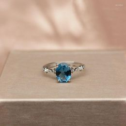 Cluster Rings London Blue Topaz Stone Ring For Women's Lives Simple And Stylish S925 Silver Plated Gold Premium Feel