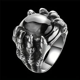 Ring men domineering retro inlaid with open ring index finger claw ruby bead large heavy black crystal