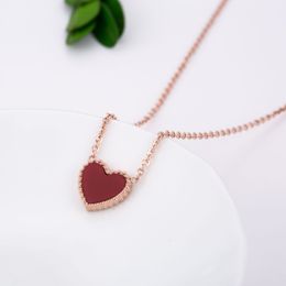 Double Side White Black Red Heart Pendant Necklace Fashion Rose Gold Stainless Steel Jewellery