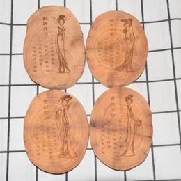 Table Mats Chinese Style Cup Traditional Wood Tea Coffee Drink Mat Four Beauties Of Ancient China Random 1pc