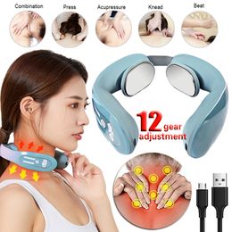 Back Massager Electric Pulse Ems Portable Neck Massager Cervical Muscular Massage Relax Pain Relief Heater Instrument Personal Health Care 230517