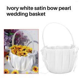 Decorative Flowers Faux Pearl Flower Wedding Girl Basket Bowknot Decor Ivory