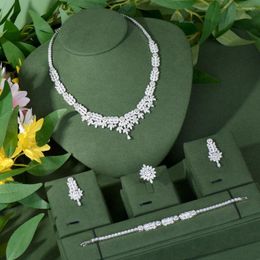 Necklace Earrings Set NAIKELISI African White Cubic Zirconia Pave Luxury Engagement Costume For Brides Wedding Banquet Accessories N-16