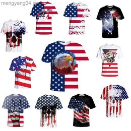 Men's T-Shirts 2023 Summer New US Independence Day Skull 3D Digital Print Short Sleeve Round Neck Loose fitting T-shirt T230517