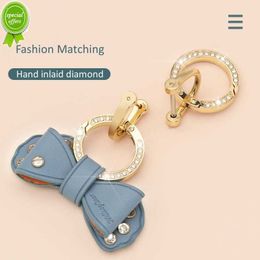 New Car Keyring Gold Rhinestone Metal Ring Leather Bow Cute Keychain Accessories for Women Men Llaveros De Motos Moto Car Key Holder