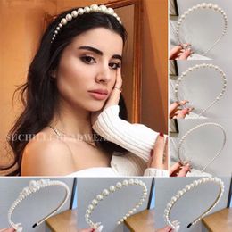 Hair Rubber Bands Women Full Pearls Hair Bands Elegant Sweet Headband Simple Hair Hoop Head Band Korean Handmade Wedding Hair Accessories Gift 230517