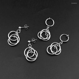 Stud Earrings 2023 Pair Stereoscopic Three Circle Fashion Personality Stainless Steel Ear Ornaments Silver Colour