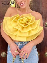 Women's Tanks Camis Nadafair Women Flower Tube Top Summer Strapless Sleeveless Yellow Black Chic Sexy Crop Tops 2023 Y2K Off Shoulder Tanks T230517