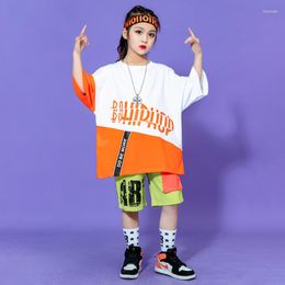 Stage Wear Kids Carnival Kpop Hip Hop Clothing Oversized T Shirt Top Summer Shorts For Teenager Girl Boy Jazz Dance Costume Dancing Clothes