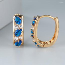 Hoop Earrings Cute Female Crystal Blue Stone White Zircon Round Trendy Gold Color Wedding For Women