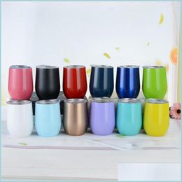 Tumblers 12Oz Wine Tumbler Stainless Steel Cup Stemless Thermos Bottle Beer Coffee Mug For Party Gift Drop Delivery Home Garden Kitc Dh42O