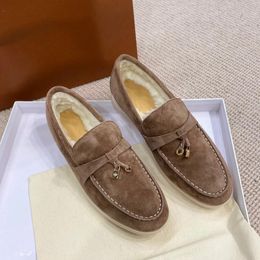 LP Charms LoroPiano Suede Quality Top Fur Mens Walk New Women Loafers Shoes Shearing Genuine Leather Men Casual Slip Flats Women Flat Dress Shoe Factory Fo