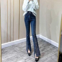 Women's Jeans Sexy Women's Fashion Spring/Summer Cotton Elastic High Waist European Diamond Split Flared Denim Long Pants SY2350