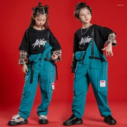 Stage Wear Kids Hip Hop Baggy Overalls Boys Girls Cargo Pants Dungaree Joggers Children Loose Jumpsuit Street Dance Romper Teen Streetwear