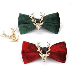 Bow Ties High End Fashion Men's Gold Velvet Bowtie Christmas Metal Elk Head Wedding Luxury Trendy Collar Jewellery Gifts For Men