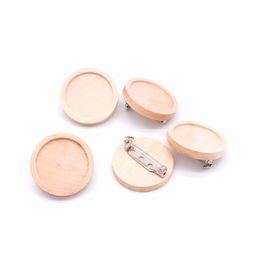 10pcs Lot Fit 20 25 30 40mm Blank Wood Cabochon Brooch Base Settings Round Bezel Tray Diy Brooches Pin Backs for Jewellery Making