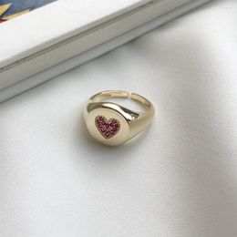 Cluster Rings Rose Red Heart Promise Engagement Ring 925 Sterling Silver Base Gold Flat Bands Love Anniversary Romantic Valentine Boho