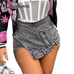 Womens Shorts Fashion Slim Stretch Denim Trend Streetwear Summer Low Waist Splicing Button Irregular Three Quarter Pants Female 230516