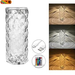 Night Lights LED Crystal Table Lamp Projector Light 3/16 Colors Touch Adjustable Romantic Diamond Atmosphere Rechargeable