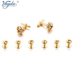 VAGULA Cufflinks Studs in 8PCS Set Luxury Gemelos Gold-color Plated Knot Tuxedo Collar Stud Set 537