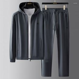 Men's Tracksuits JSBD High-end Silky Stretch Anti-wrinkle Sportswear Two-piece Spring And Autumn Hooded Men's Casual Sports Suit