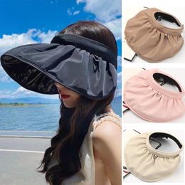Wide Brim Hats Bucket Summer Shell Sunshade Women Outdoor Beach Soft Foldable Caps UV Protection Dual Use Hair Hoop Sun 230517
