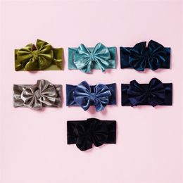 Baby bow velvet headband girls hair accessories small popular hair band solid Colour elasticity head wrap pink white ba04 Q2