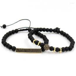 Strand Fashion 2Pcs/Set Frosted Beaded Bracelet Natural Crystal Charm Men's European Punk Jewelry