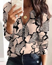 Women's Blouses Shirts Blouse Fashion Digital Printing Zipper Long-sleeved Casual Shirt Work commutingFemale Fitting Tops S-XXXL 230516