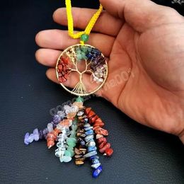 7 Chakra Natural Stones Yoga Reiki Healing Crystal Amethyst Tiger Eye Tree of Life Pendant Car Bag Hanging Jewellery Accessories home decor