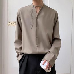 Men's Casual Shirts Blouse Men Summer Ice Silk Vertical Japanese Collarless Shirt Men's Korean High-grade Non Iron Fashion Designer