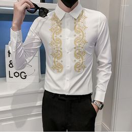 Men's Casual Shirts Luxury Noble Style Embroidery For Men Business Formal Long Sleeve Male Social Print Shirt Asian Korean Plus Size Clothes