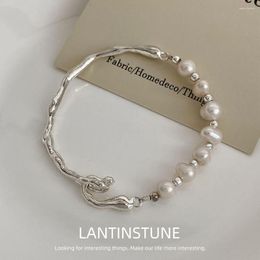Strand Baroque Special-shaped Freshwater Pearl Bracelet With Silver Colour Tree-branch Texture Stitching Bracelets Jewellery OL N528