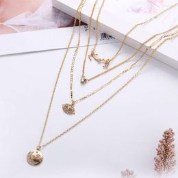 Pendant Necklaces Vintage Multilevel For Women Boho Gold Color Crystal Geometric Eye Round Moon Stars Necklace Jewelry