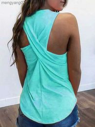 Women's Tanks Camis Women's Fashion Back Detail Tank Top Casual Backless Tanks Loose Twist Back Tunic Tops Tee Solid Sleeveless Shirt 2023 Summer T230517