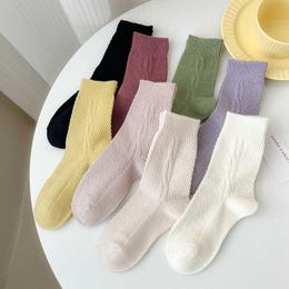 Socks Hosiery Solid Color Women Socks Japanese Fashion Autumn Winter Cotton Long Socks Women School Girls Harajuku Retro Streetwear Crew Socks P230517