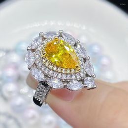 Cluster Rings Advanced Original Women Ring Zircon Shine Yellow Waterdrop Diamond High Carbon Luxury Jewellery Wedding Gift