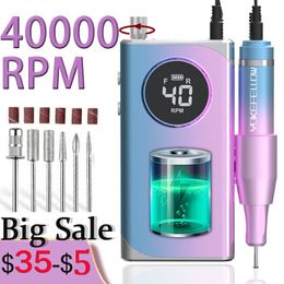Nail Manicure Set 3500040000RPM Electric Nail Drill Machine For Manicure Professional Nail Lathe With LCD Display Rechargeable Nail Salon Tool 230516
