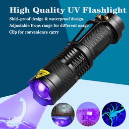 Flashlights Torches E5 Led Ultraviolet Flashlight Light Portable Mini Zoom UV Lighting Torch Light Flashlight Ultraviolet Detector 365/395nm Lamp P230517