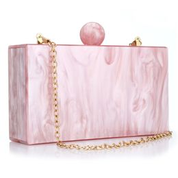 Evening Bags YYW Tas Tangan Akrilik Marmer Fashion Baru Malam Wanita Cetak Tinta Merah Muda Dompet Clutch Mewah Prom Pesta Pengantin 230517