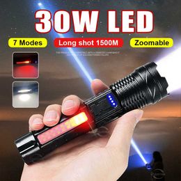 Flashlights Torches High Power LED Flashlights Most Powerful Tactical Flashlight Rechargeable Long Shot Torch 7 Modes Hand Lamp With Side Light P230517