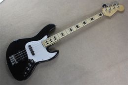 Black 4 String Jazz Electric Bass Guitar Basswood Body Maple Neck Fingerboard White Pickguard Chrome Hardware