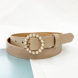 Belts Korean Version Women's Round Buckle Pearl Needle Belt Sweet Fashionable Decoration Student Youth Pants Famous