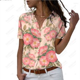 Women's Blouses Summer Selling Women's Short Sleeve Shirt Colorful Flower 3D Printed Polo Collar Button Personalized Casual Commuter Top