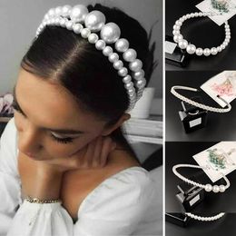 Hair Rubber Bands Luxury Big Pearl Hair hoop for Women Hair Elegant Headband Accesorios mujer Fashion Bezel Turban Girls Hair Headwear FG073 230517