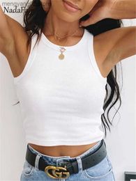 Women's Tanks Camis Nadafair Off Shoulder White Tank Tops Women Summer Casual Fitness Short Vest Candy Colors Knitted Y2K E Girl Sexy Crop Tops T230517