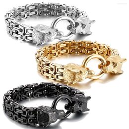 Link Bracelets Wolf Buckle Cuban Byzantine Chain For Men Hiphop Gold/Silver/Black Color Bracelet Stainless Steel Jewelry Rock Accessories