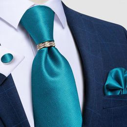 Bow Ties Fashion Teal Blue Necktie 8cm Men's Pocket Square Tie Ring Men Casual Suits Gravatas Gift For DiBanGu